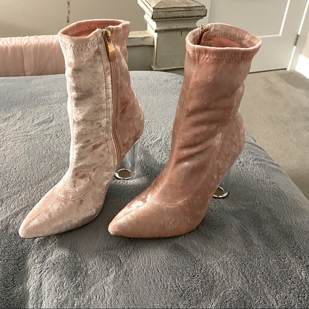 Pink velvet ankle boots NEVER WORN